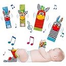AhlsenL 4 Pcs Baby Wrist Rattles Socks Toys, Newborn Wristband Rattles & Foot Finder Baby Toy with Sensory Stimulation, Soft Animal Bell Strap Development Gift for 0-9 Month Infant Toddlers 4