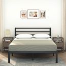 Modern King Platform Metal Bed Frame with Headboard, Bedroom Furniture