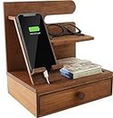 Sunhoo Bamboo Desktop Phone Docking Station Drawer Nightstand Organizer Home&Office Multifunction Wallet Stand Glasses Watch Holder Gift Men Husband Daddy Valentines Father's Day Christmas Birthday