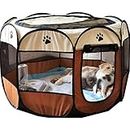 Pet Playpen Dog Tent, 114x114x58cm Foldable Portable Soft Dog Exercise Pen Kennel with Carry Bag for Puppy Kittens Rabbits, Indoor/Outdoor Travel Camping Use (Large, Brown)