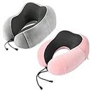 urnexttour Neck Pillow Airplane-2 Pack Memory Foam Travel Pillow, Soft & Support Travel Neck Pillow for Travelling, Sleeping Rest, Car, Train and Home Use (Grey&Pink)