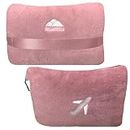 BlueHills Travel Blanket Pillow in Mini Soft Case Premium Plush Airplane Blanket in Soft Bag Compact Pack with Luggage Belt and Backpack Clip - Dusty Rose Pink M02