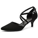 Greatonu Mujer Zapatos de Tacón Kitten Heel Tiras Cruzadas Puntiagudo de Salón Negro Talla 41