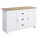 HOMCOM Kitchen Sideboard, Buffet Cabinet with 3 Drawers and Adjustable Shelves, Coffee Bar Cabinet with Storage, White