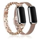 Farluya 2 Pack Slim Metal Watch Bands Compatible with Fitbit Luxe,Stainless Steel Adjustable Straps for Fitbit Luxe Fitness and Wellness Tracker,Replacement Wristband Women Men,Rose Gold