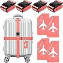 8 Pack Luggage Straps Suitcase Tags Set, Travel Adjustable Suitcase Belt Silicone Luggage Tags with Name ID Card Man Women Travel Accessories (Dark Pink)