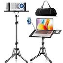 Projector Stand Adjustable Height 20" to 61", Foldable Laptop Tripod Stand with Mouse Tray & Phone Holder, Portable Laptop Floor Stand for Office, Home, Stage, Studio, Podium, DJ Racks Holder Mount