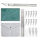 Craft Cutting Tools Knife Set with Storage Bag, 24 Pcs Exacto Carving Hobby Knife Includes Cutting Mat, Stencil Knife, Steel Ruler Tweezers for Paper/Modelling/Quilting/Sewing/Scrapbook/Fabric