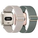 Adepoy 2 Packs Elastic Compatible with Fitbit Versa 2 Straps, Braided Nylon Sports Replacement Band for Fitbit Versa 2/Versa/Versa Lite Straps, Women Men （Green+Starlight）