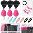 Disposable Makeup Applicators Kit with Mixing Palette Powder Puff Makeup Artist Tools Supplies Mascara Wands, Lip Brushes, Hair Clips Makeup Sponge for Face with Storage Box