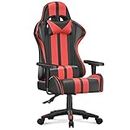 bigzzia Gaming Stuhl Computerstuhl Ergonomisch - Gamer Stühle mit Lendenkissen + Kopfstütze Höhenverstellbar Gaming Chair für Mädchen Junge Erwachsene, Schwarz-Rot