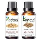 KAZIMA Combo of Frankincense Oil and Myrrh Oil - 100% Pure Essential Oil for Face Acne & Scars, Gums, Hair Growth & Body Massage, 15 ml each