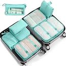 8 Set Packing Cubes for Suitcases,Packing Cubes with Shoe Bag, Cosmetics Bag, Clothing Bag, Accessories Bags Packing Cubes for Travel Luggage Organizer Women Men(Blue-Green)