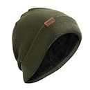 Beanie for Men Women Winter Skullies Cap Thermal Accessories with Soft Fleece Lining Olive Green