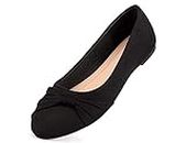 MaxMuxun Black Soft Leather Insole Bow Knot Ballet Ballerina Dolly Shoes Pumps Women Flats with Bowtie Velvet Shoe for Women Size 5 UK / 38 EU