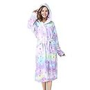 RONGTAI Womens Robes Plush Fleece Hooded Bathrobe Thick Nightgown with Pockets Fluffy Sleepwear, Star, Small