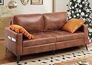YODOLLA 2m Leather Sofa Bed, Faux Leather 3 Seater Sofa, Leather Corner Sofa for Living Room, Office, Mid Century Decor Furniture,Saddle Brown