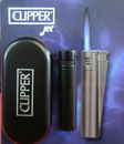 Genuine Clipper Metal Lighter Full Size Electronic BLACK JET + Chrome Case NEW