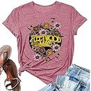 Vintage Bleached Rock Band T-Shirt Women Retro Graphic Rock Music Tees Summer Cute Short Sleeve Concert Shirt Tops (L, Pink 2)