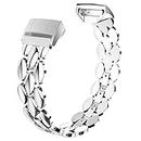 Wearlizer Compatible with Charge 3 Bands for Fitbit Charge 4 Band Women Metal Replacement Charge 3 hr Band Accessories Strap Bracelet Bangle Silver