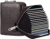 VOGARD RFID 12 Card Slots Leather Credit Card Holder Small Zipper Card Case Wallet for Women & Men (POP69-Brown)
