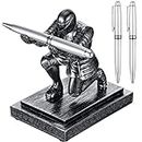 Knight Pen Holder with 2 Pens Resin Desk Organizers and Accessories Funny Executive Pen Stand Fancy Cool Office Gadgets Cool Desk Decorations for Men Home Office Supplies Holiday Present