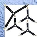 FIBOOMERANG Bed Sheet Clips - Fitted Sheet Straps for Bedding, Sheet Grippers and Mattress Straps with 3 Way Elastic Bands Bedsheet Holder Suspenders Fasteners, 4Pcs/Set Black