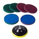 Kichwit 5 Inch Drill Powered Brush Tile Scrubber Scouring Pads, 2 Different Stiffness, 5-Inch Pad Holder with 6 Scrubbing Pads, Cleans Large Flat Areas Perfectly (Drill NOT Included)