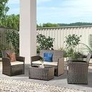 HYDRAGARDEN 4 Piece Patio Furniture Set, Outdoor Wicker Conversation Sets with Cushion, Rattan Sofa Chair for Backyard Lawn Garden (Brown Wicker/Beige Cushion)
