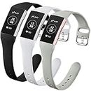 GEAK Compatible with Fitbit Charge 3 Bands/fitbit Charge 4 bands for Women, Slim Soft Silicon Replacement Wristband for Fitbit Charge 3/Charge 3 SE/Charge 4 Bands Women Men, Small Black/White/Gray