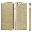SunYoo for iPhone 6S 6 Case with Wrist Strap,Coque portefeuille Pour iPhone6 iPhone6S étui,Shining Silk Leather Wallet Case Cards Holder Magnetic Flip Cover Bag portefeuille Pour iPhone 6 6S Gold