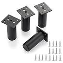 BTSKY 4Pcs 4 Inch Adjustable Replacement Furniture Legs Feets, Aluminum Alloy Cabinet Legs Extenders Heavy Duty Furniture Risers Lifters for Table Sofa Chair Desk, Black