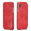QLTYPRI Case for iPhone X, Vintage Slim Magnetic Closure PU Leather Case with Stand Function & Credit Card Slot Holder Shockproof Flip Wallet Cover for iPhone X - Red