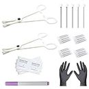 NA Ear Nose Piercing Needles Body Piercing Needles Kit Mix Size 12G 14G 16G 18G 20G Stainless Steel Piercing Kit with 2 Pcs Different Piercing Clamps and Alcohol Pads, Marker Pen (Type A)