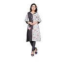 Fashioncrew Women Cotton Beautiful Pink Floral Print with Grey Stripes Kurti and Beautiful Pink Piping (HEC-15-M)