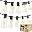 OHLUX String Lights for Outside,120FT Dimmable Outdoor String Lights with 62 Shatterproof ST38 LED Vintage Edison Bulbs,2200K Connectable Hanging Lights for Deck Porch Bistro Gazebos Balcony Garden