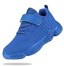 Shoful Zapatillas de tenis para niños y niñas, transpirables, ligeras, de moda, de punto, atléticas, para caminar, Blue, 30 EU