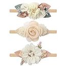 VOBOBE Baby Girl Nylon Headbands Infant Flower Elastic Hair band Bows Wraps For Newborn Toddler Hair Accessories Pack of 3 (A-Beige)
