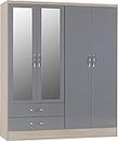 Seconique Nevada 4 Door 2 Drawer Wardrobe in Grey Gloss/Light Oak Effect Veneer