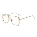 KACHAWOO Men Square Glasses Metal Frame Eyeglasses Women 2018 Fashion(gold with clear)