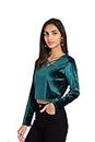 VISO Western Velvet Solid Bell Sleeve Top for Women's Casual Stylish Top for Women (Green)