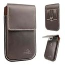 Topstache Leather Phone Holster with Belt Clip,Flip Cell Phone Pouch for iPhone 14/13 Pro Max,S23 Plus Belt Clip Phone Case,Universal Smartphone Sheath,XL,Darkbrown