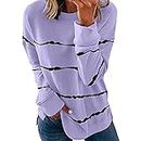 Ceboyel Womens Crew Neck Sweatshirt 2023 Striped Color Block Blouese Shirts Long Sleeve Pullover Tops Fall Fashion Clothes Womens Hoodies Pullover Trendy Purple M