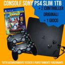CONSOLE Sony PS4 Slim 1TB + 2 CONTROLLER ORGINALI + GIOCO + CAVI PlayStation 4