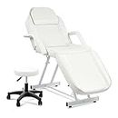 VONLUCE Beauty Bed, Adjustable Multiple Level Steel Frame 3 Section Leather Massage Bed 150kgs/330lbs Max Weight Capacity, Detachable Armrest & Headrest Massage Table Beauty Table, White