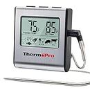 ThermoPro TP-16 Large LCD Digital Cooking Kitchen Thermometer for Food, BBQ, Grill, Meat, Oven, Smoker with Stainless Steel Step-Down Probe and Built in Clock Timer