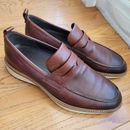 Ecco ST.1 Hybrid Penny Loafer Mens Size 10 Cognac Brown Slip On Comfort Shoes