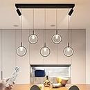 Siittoo Black Pendant Light, 40W Dimmable LED Modern Chandelier with Spotlights, 5-Ring Adjustable Hanging LED Pendant Light Fixture Chandelier Lighting for Dining Living Room Kitchen Island