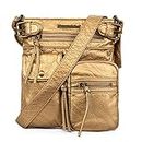 Montana West Crossbody Bag for Women Soft Washed Leather Multi Pocket Shoulder Purses, Gold, Small