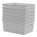 Minekkyes Set of 6 Plastic Storage Basket, Small Desktop Organization Baskets Set, Grey